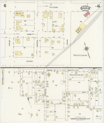 Sanborn Fire Insurance Map from Madison, Madison County, Florida (1924), Sheet #0006 - Complete Map Set gallery image, historic Sanborn map, vintage wall art, Florida Florida