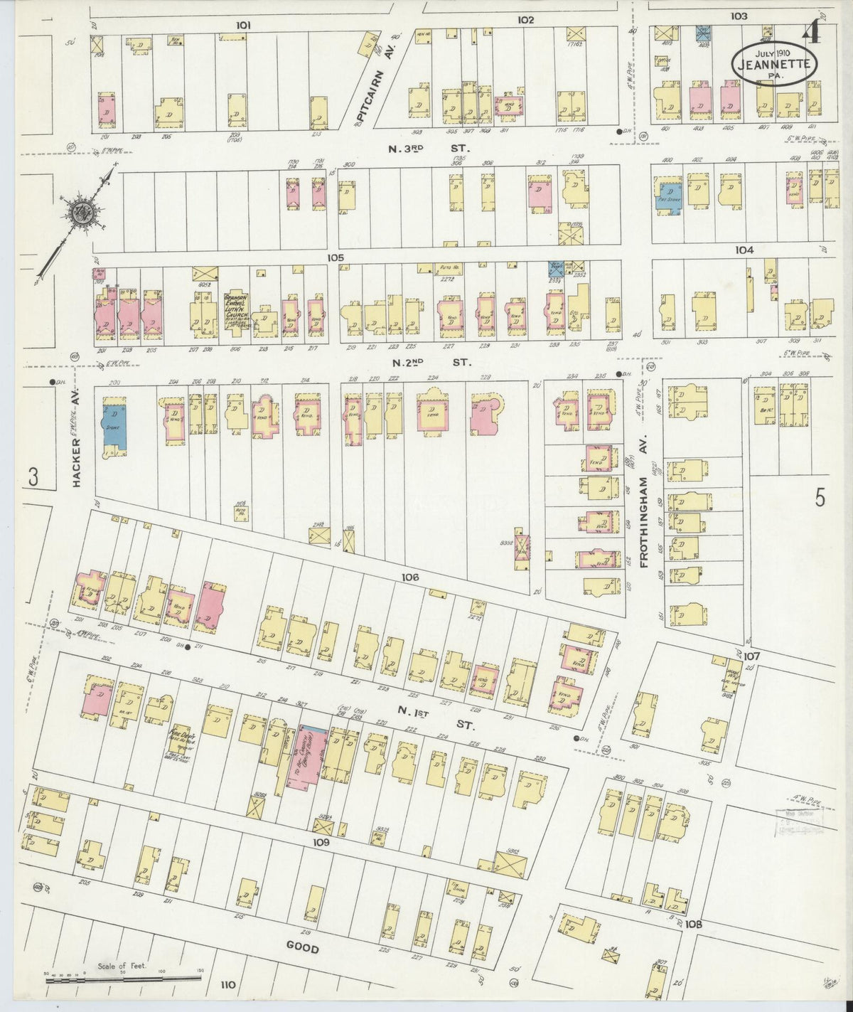 Sanborn Fire Insurance Map from Jeannette, Westmoreland County, Pennsylvania (1910), Sheet #0004 - Complete Map Set gallery image, historic Sanborn map, vintage wall art, Pennsylvania Pennsylvania