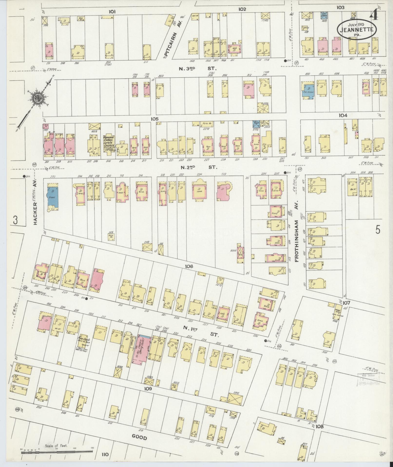Sanborn Fire Insurance Map from Jeannette, Westmoreland County, Pennsylvania (1910), Sheet #0004 - Complete Map Set gallery image, historic Sanborn map, vintage wall art, Pennsylvania Pennsylvania