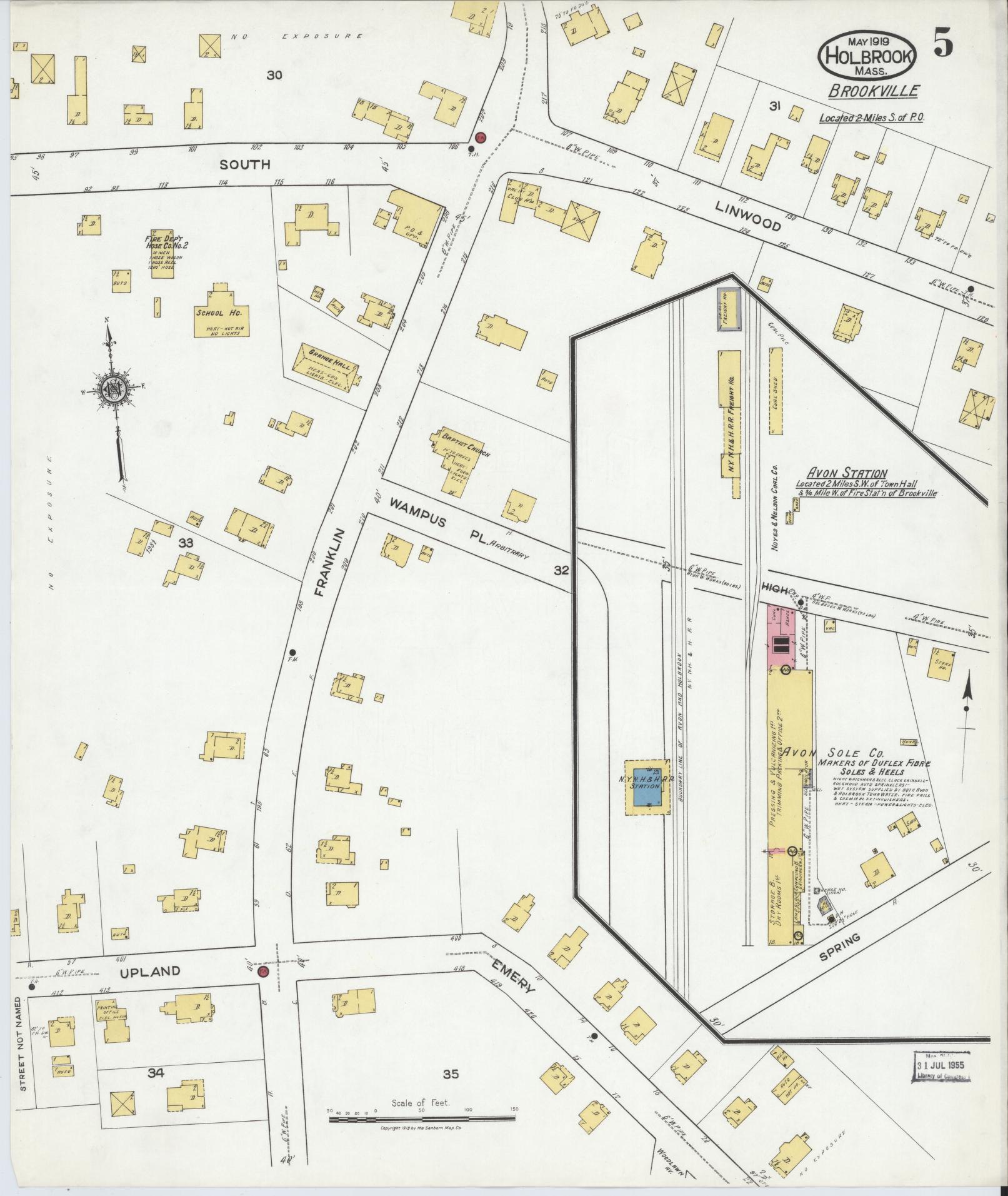 Sanborn Fire Insurance Map from Holbrook, Norfolk County, Massachusetts (1919), Sheet #0005 - Complete Map Set gallery image, historic Sanborn map, vintage wall art, Massachusetts Massachusetts