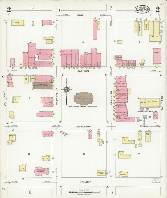 Sanborn Fire Insurance Map from Bastrop, Morehouse Parish, Louisiana (1925), Sheet #0002 - Historic Sanborn Fire Insurance Map Print, vintage old map wall art, antique decor, genealogy gift, Louisiana Louisiana map