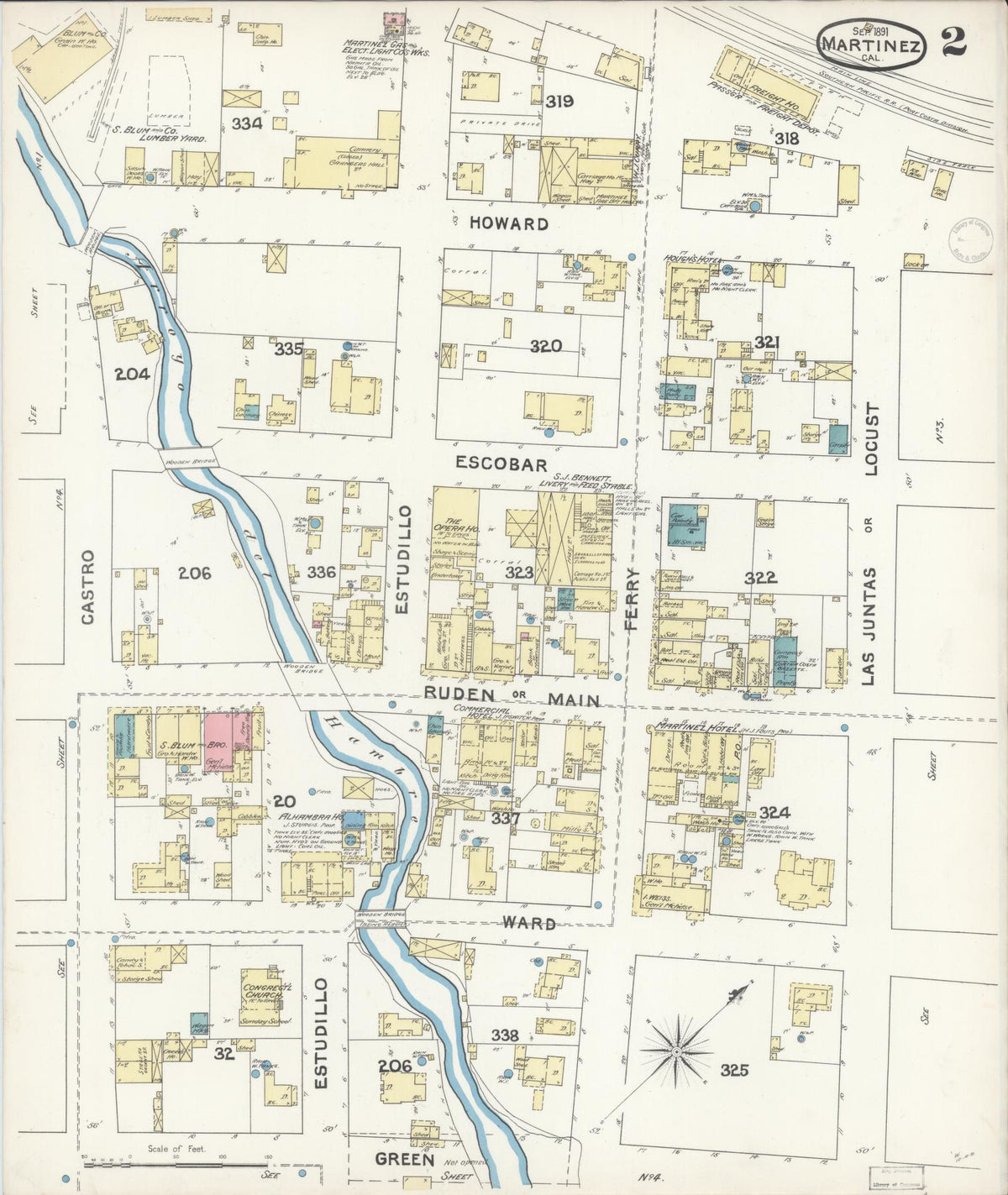 Sanborn Fire Insurance Map from Martinez, Contra Costa County, California (1891), Sheet #0002 - Complete Map Set gallery image, historic Sanborn map, vintage wall art, California California