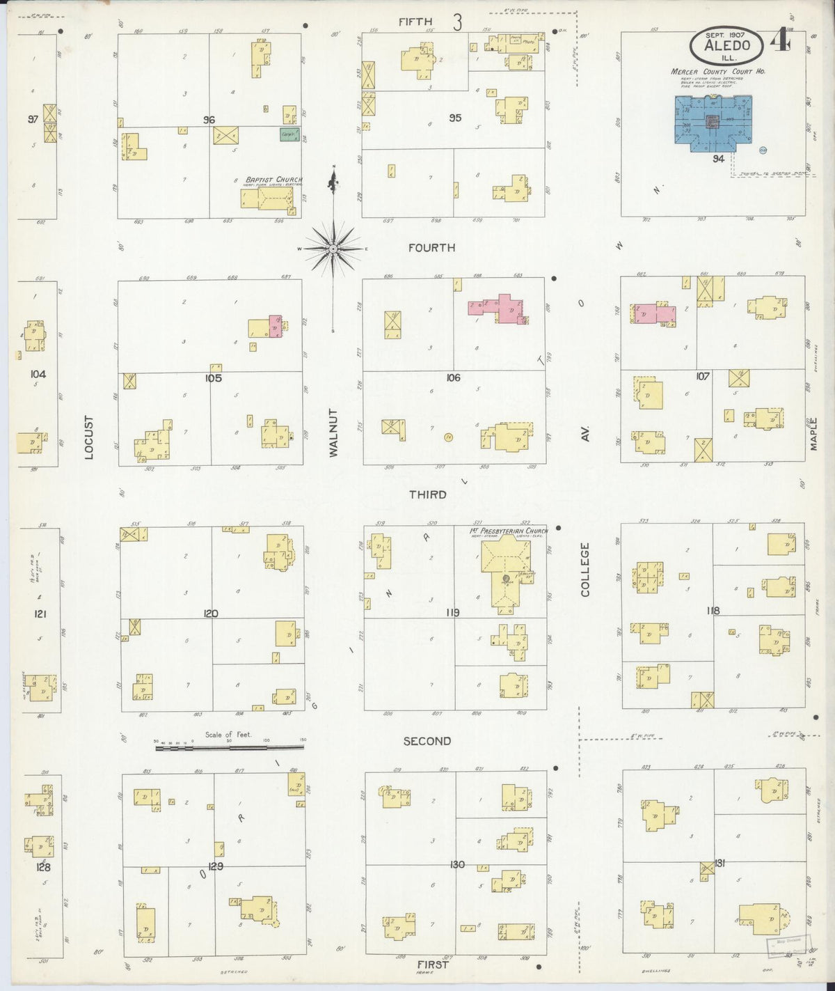 Sanborn Fire Insurance Map from Aledo, Mercer County, Illinois (1907), Sheet #0004 - Complete Map Set gallery image, historic Sanborn map, vintage wall art, Illinois Illinois