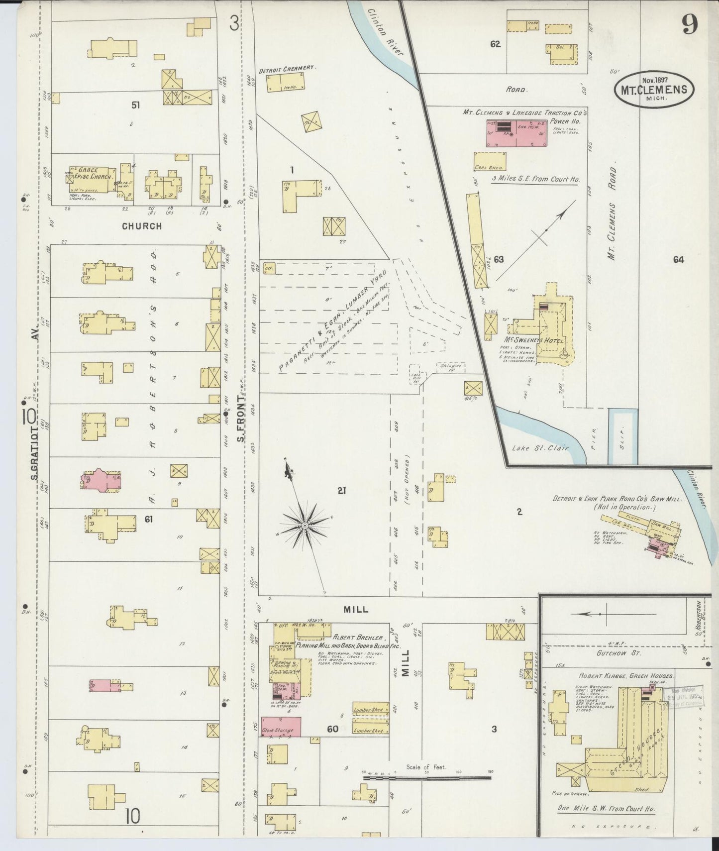 Sanborn Fire Insurance Map from Mount Clemens, Macomb County, Michigan (1897), Sheet #0009 - Complete Map Set gallery image, historic Sanborn map, vintage wall art, Michigan Michigan