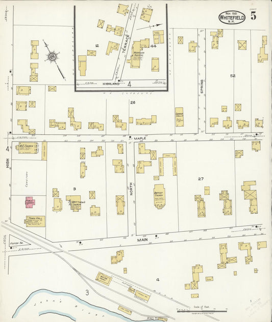 Sanborn Fire Insurance Map from Whitefield, Coos County, New Hampshire (1921), Sheet #0005 - Historic Sanborn Fire Insurance Map Print, vintage old map wall art, antique decor, genealogy gift, New Hampshire New Hampshire map