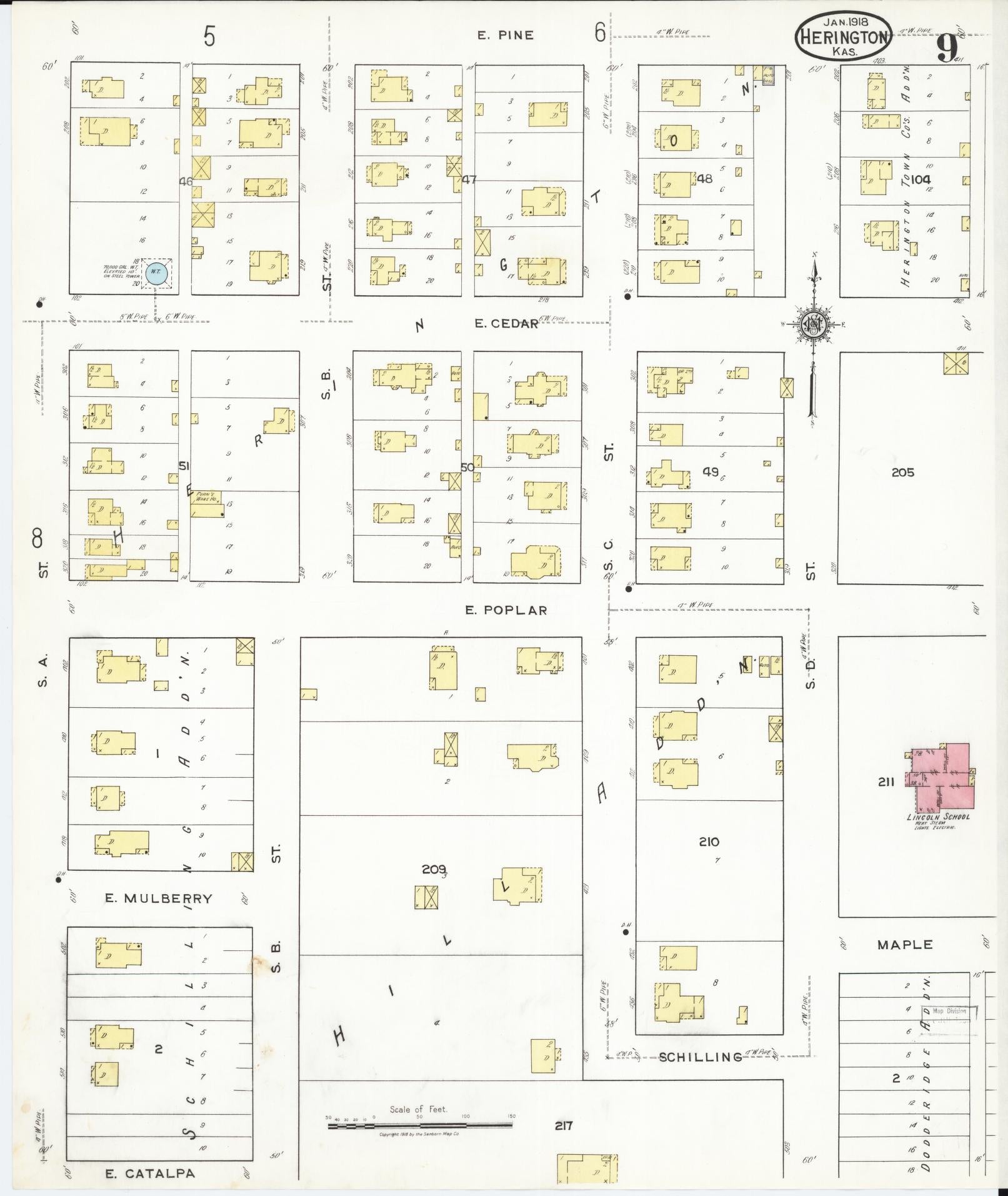 Sanborn Fire Insurance Map from Herington, Dickinson County, Kansas (1918), Sheet #0009 - Historic Sanborn Fire Insurance Map Print, vintage old map wall art, antique decor, genealogy gift, Kansas Kansas map