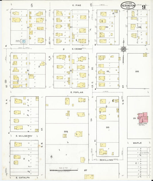 Sanborn Fire Insurance Map from Herington, Dickinson County, Kansas (1918), Sheet #0009 - Historic Sanborn Fire Insurance Map Print, vintage old map wall art, antique decor, genealogy gift, Kansas Kansas map