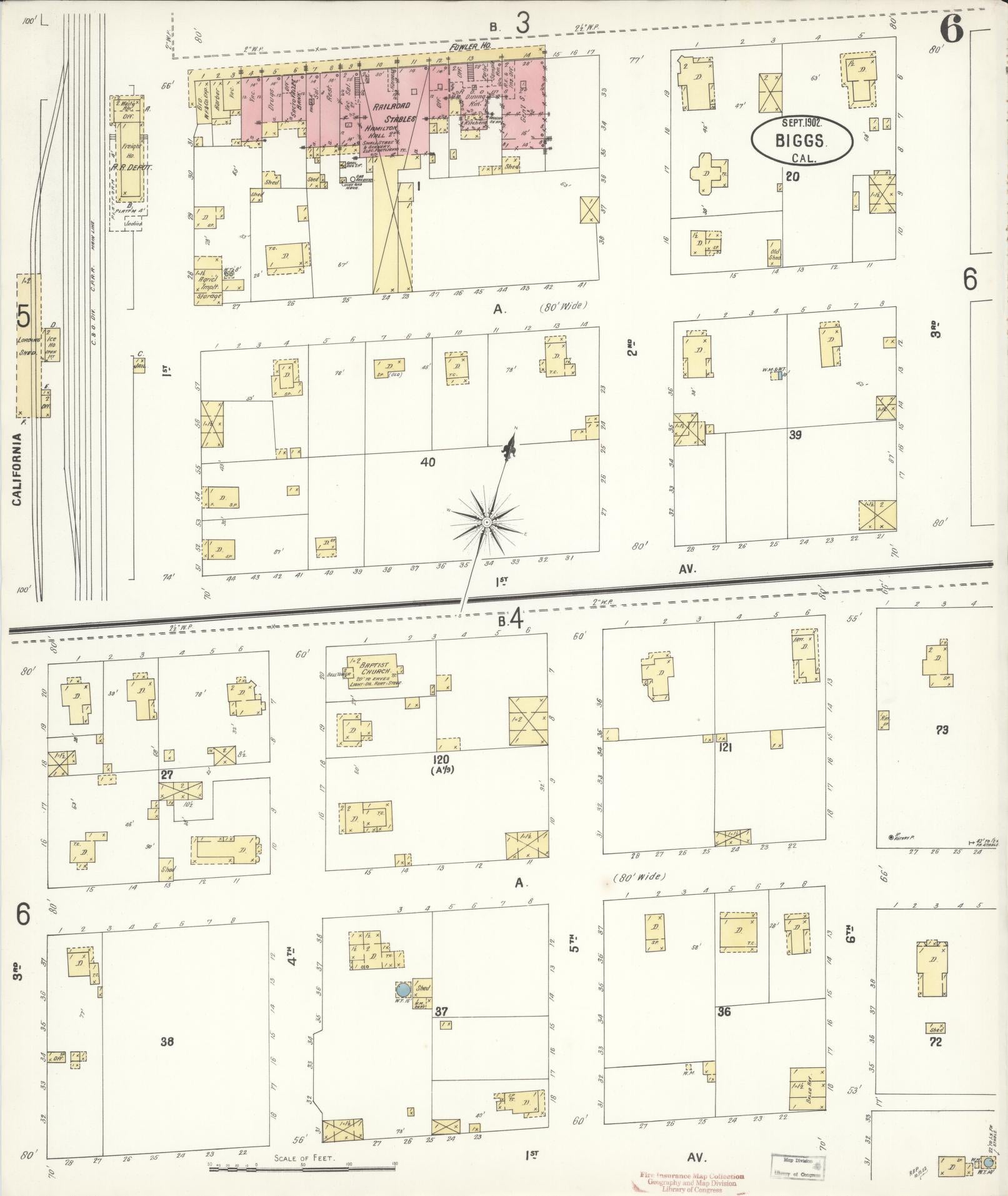 Sanborn Fire Insurance Map from Biggs, Butte County, California (1902), Sheet #0006 - Historic Sanborn Fire Insurance Map Print, vintage old map wall art, antique decor, genealogy gift, California California map