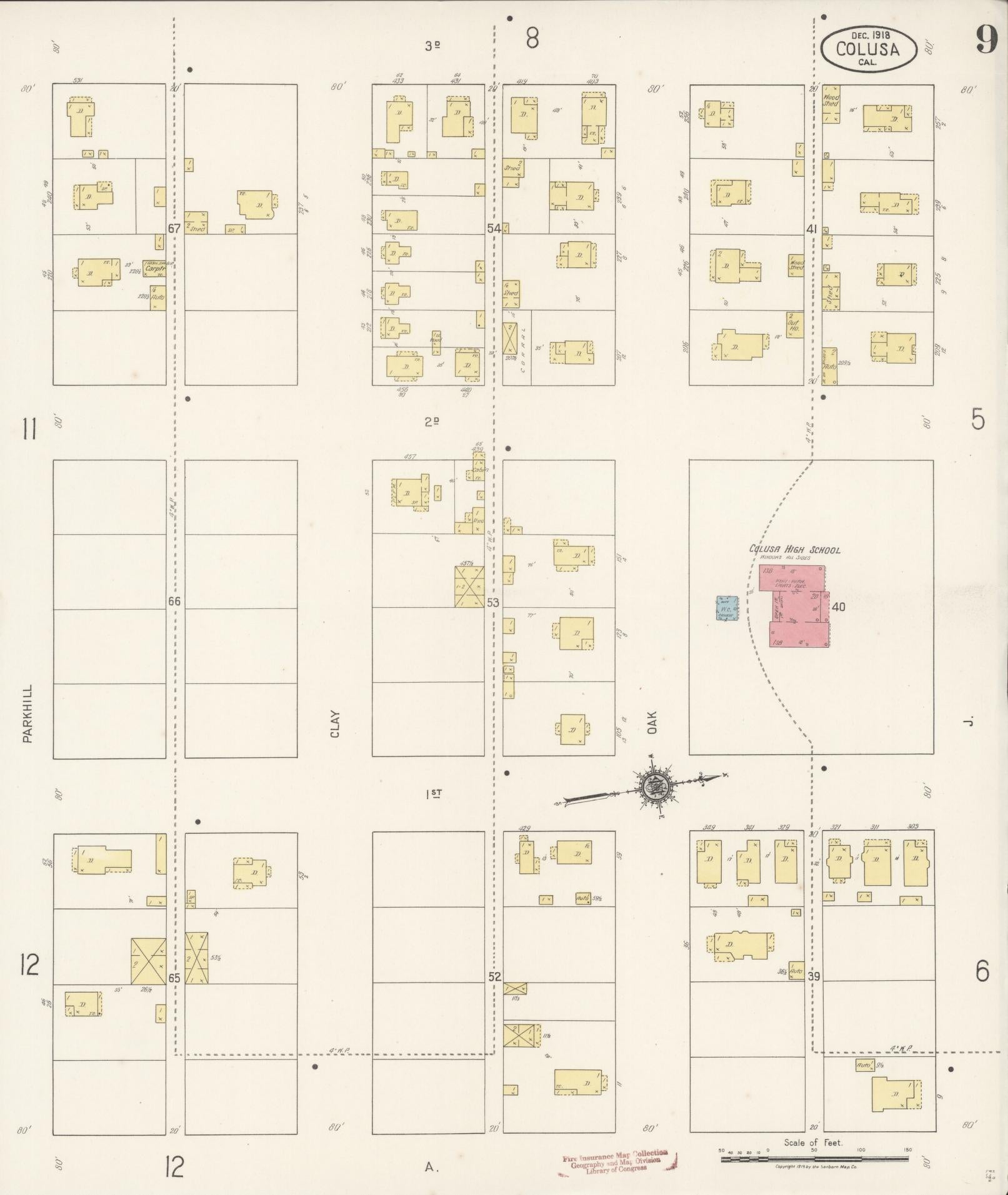 Sanborn Fire Insurance Map from Colusa, Colusa County, California (1918), Sheet #0009 - Historic Sanborn Fire Insurance Map Print, vintage old map wall art, antique decor, genealogy gift, California California map