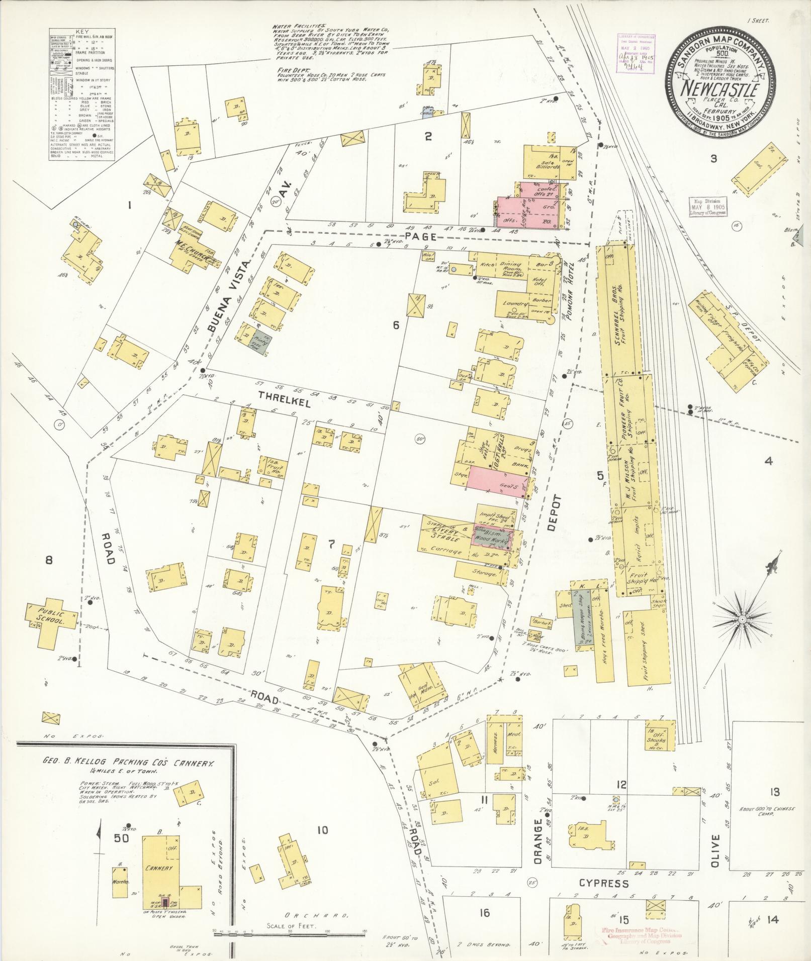 Sanborn Fire Insurance Map from Newcastle, Placer County, California (1905), Sheet #0001 - Historic Sanborn Fire Insurance Map Print, vintage old map wall art, antique decor, genealogy gift, California California map