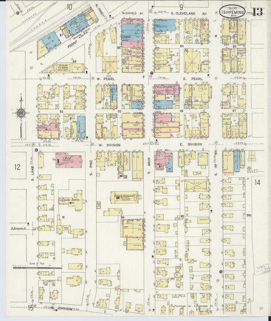 Sanborn Fire Insurance Map from Ishpeming, Marquette County, Michigan (1911), Sheet #0013 - Historic Sanborn Fire Insurance Map Print, vintage old map wall art, antique decor, genealogy gift, Michigan Michigan map
