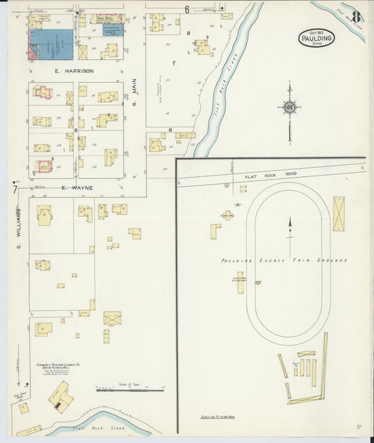 Sanborn Fire Insurance Map from Paulding, Paulding County, Ohio (1913), Sheet #0008 - Historic Sanborn Fire Insurance Map Print, vintage old map wall art, antique decor, genealogy gift, Ohio Ohio map