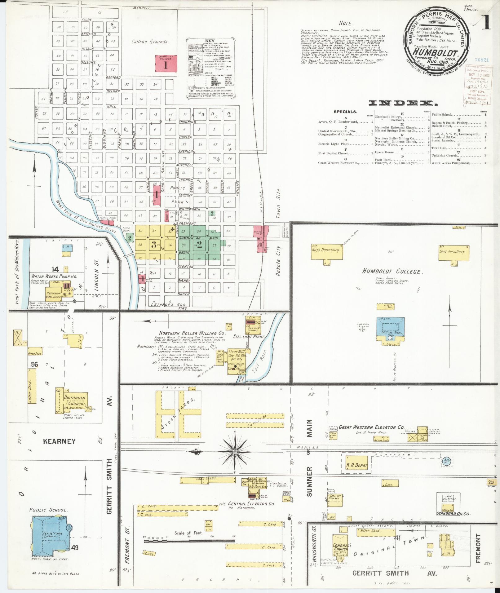 Sanborn Fire Insurance Map from Humboldt, Humboldt County, Iowa (1900), Sheet #0001 - Historic Sanborn Fire Insurance Map Print, vintage old map wall art