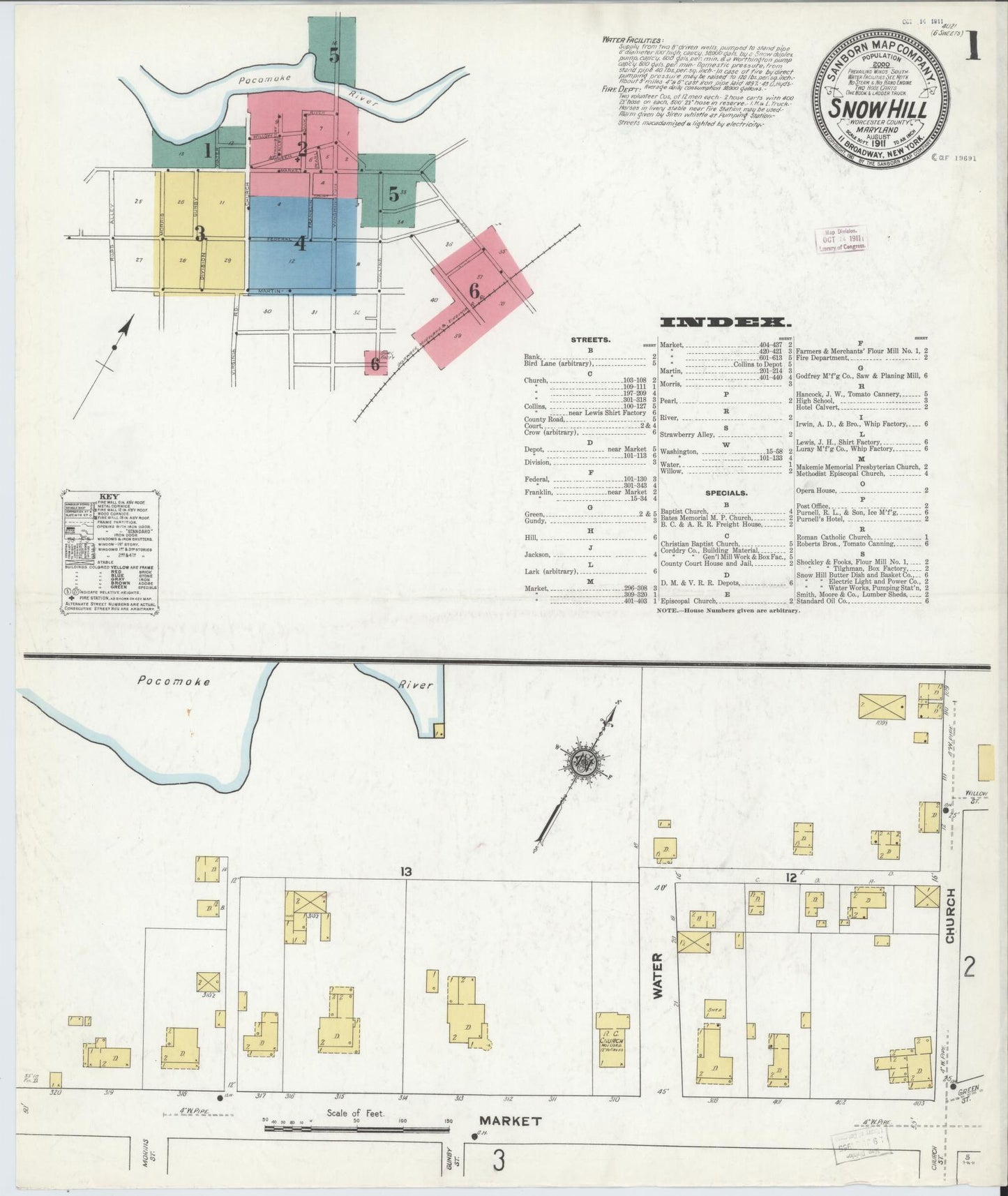 Sanborn Fire Insurance Map from Snow Hill, Worcester County, Maryland (1911), Sheet #0001 - Historic Sanborn Fire Insurance Map Print, vintage old map wall art, antique decor, genealogy gift, Maryland Maryland map