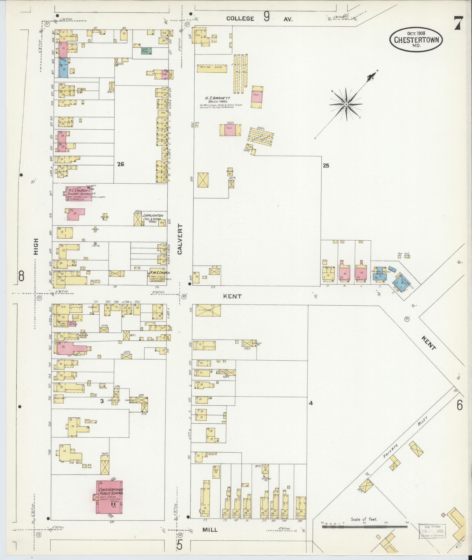 Kent, Maryland - 1908 - Sanborn Fire Insurance Map, Sheet #0007 - Historic Sanborn Fire Insurance Map Print, Kent Maryland 1908 0007 vintage old map wall art