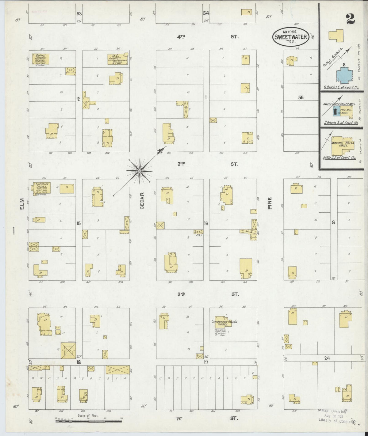 Sanborn Fire Insurance Map from Sweetwater, Nolan County, Texas (1902), Sheet #0002 - Complete Map Set gallery image, historic Sanborn map, vintage wall art, Texas Texas