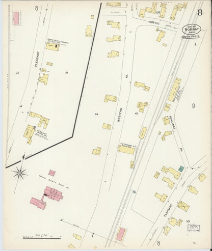 Sanborn Fire Insurance Map from Norway, Oxford County, Maine (1907), Sheet #0008 - Complete Map Set gallery image, historic Sanborn map, vintage wall art, Maine Maine