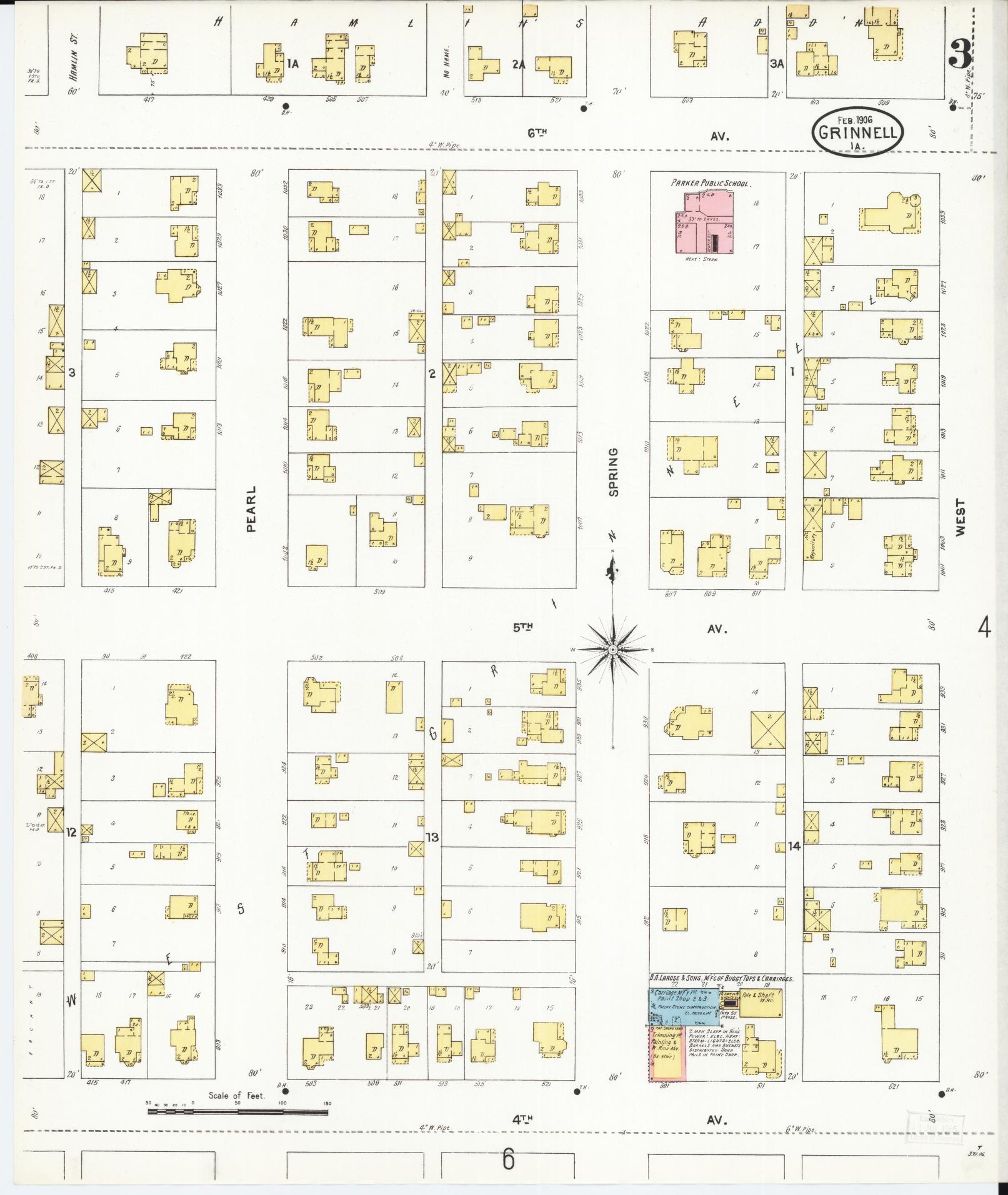 Sanborn Fire Insurance Map from Grinnell, Poweshiek County, Iowa (1906), Sheet #0003 - Historic Sanborn Fire Insurance Map Print, vintage old map wall art