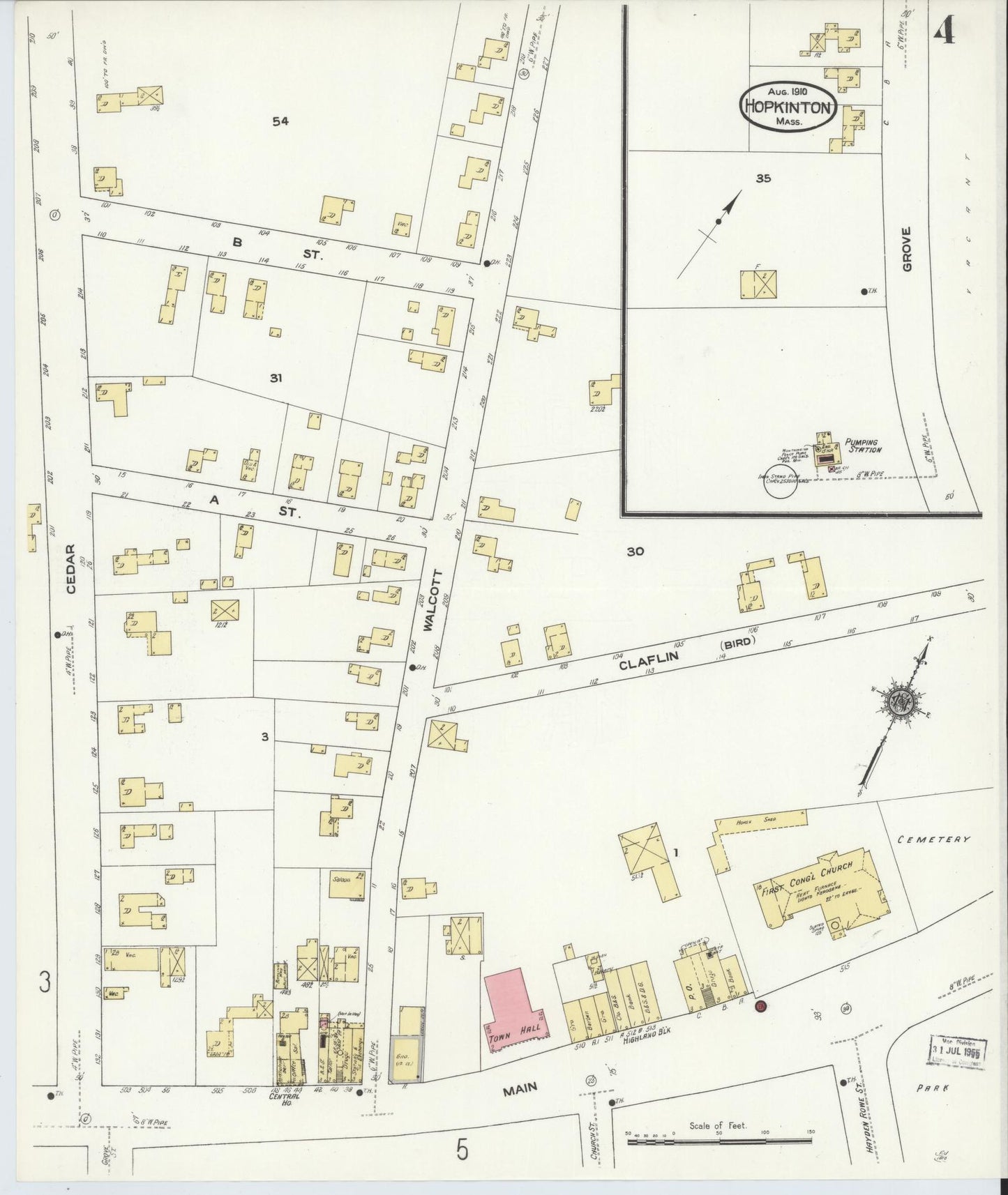 Sanborn Fire Insurance Map from Hopkinton, Middlesex County, Massachusetts (1910), Sheet #0004 - Complete Map Set gallery image, historic Sanborn map, vintage wall art, Massachusetts Massachusetts
