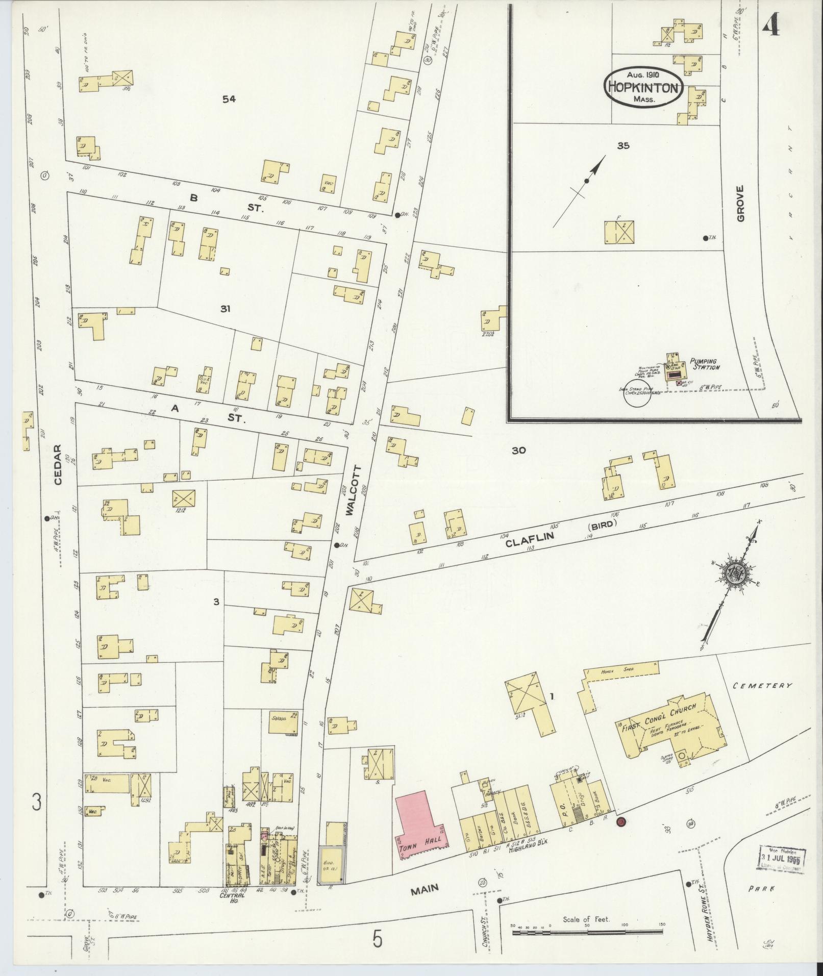 Sanborn Fire Insurance Map from Hopkinton, Middlesex County, Massachusetts (1910), Sheet #0004 - Complete Map Set gallery image, historic Sanborn map, vintage wall art, Massachusetts Massachusetts