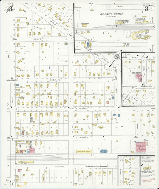 Sanborn Fire Insurance Map from Decatur, Van Buren County, Michigan (1933), Sheet #0003 - Historic Sanborn Fire Insurance Map Print, vintage old map wall art, antique decor, genealogy gift, Michigan Michigan map