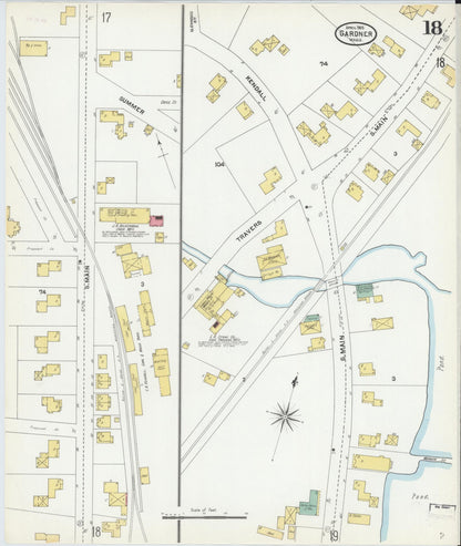 Sanborn Fire Insurance Map from Gardner, Worcester County, Massachusetts (1905), Sheet #0018 - Historic Sanborn Fire Insurance Map Print, vintage old map wall art, antique decor, genealogy gift, Massachusetts Massachusetts map