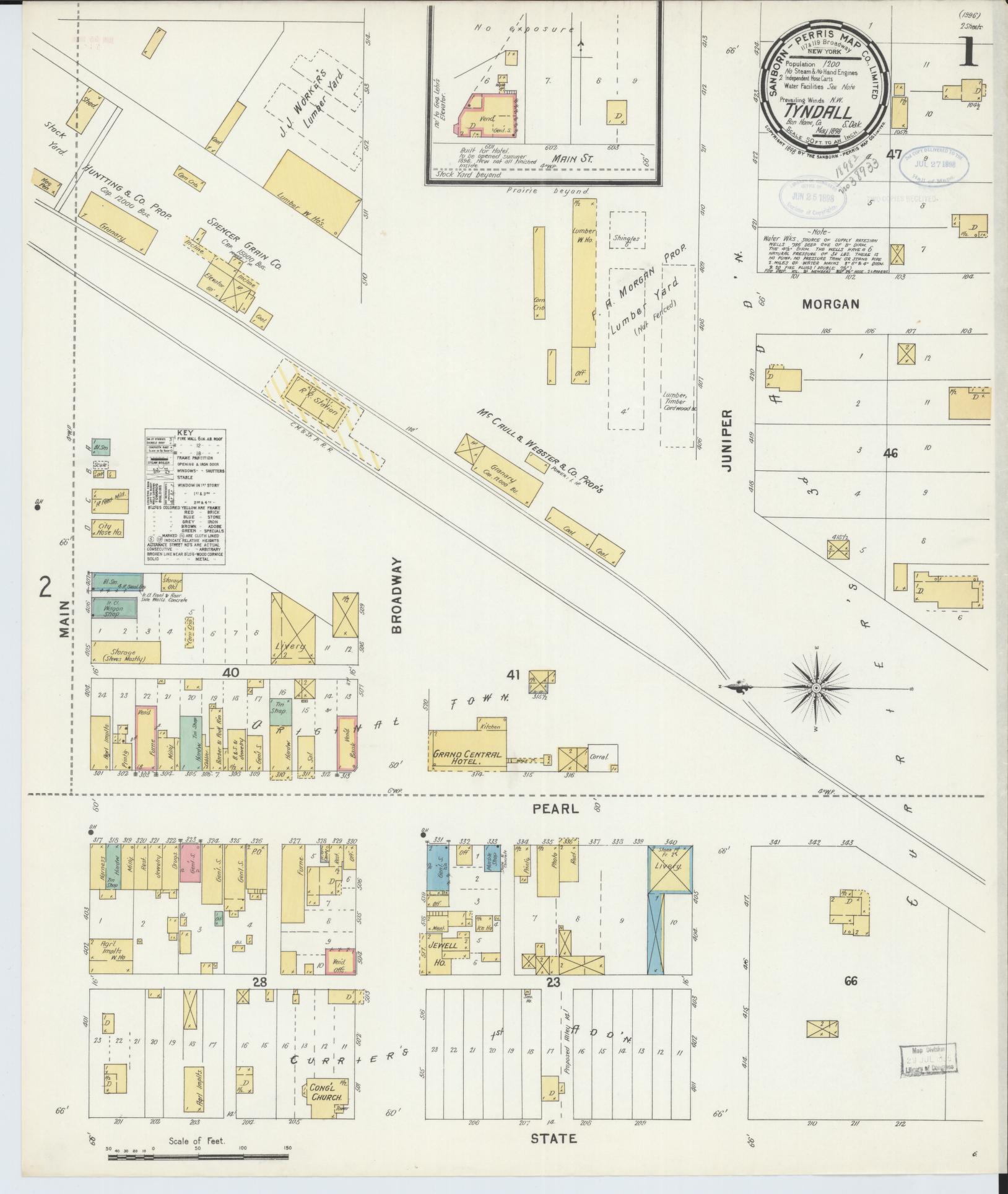 Sanborn Fire Insurance Map from Tyndall, Bon Homme County, South Dakota (1898), Sheet #0001 - Complete Map Set gallery image, historic Sanborn map, vintage wall art, South Dakota South Dakota