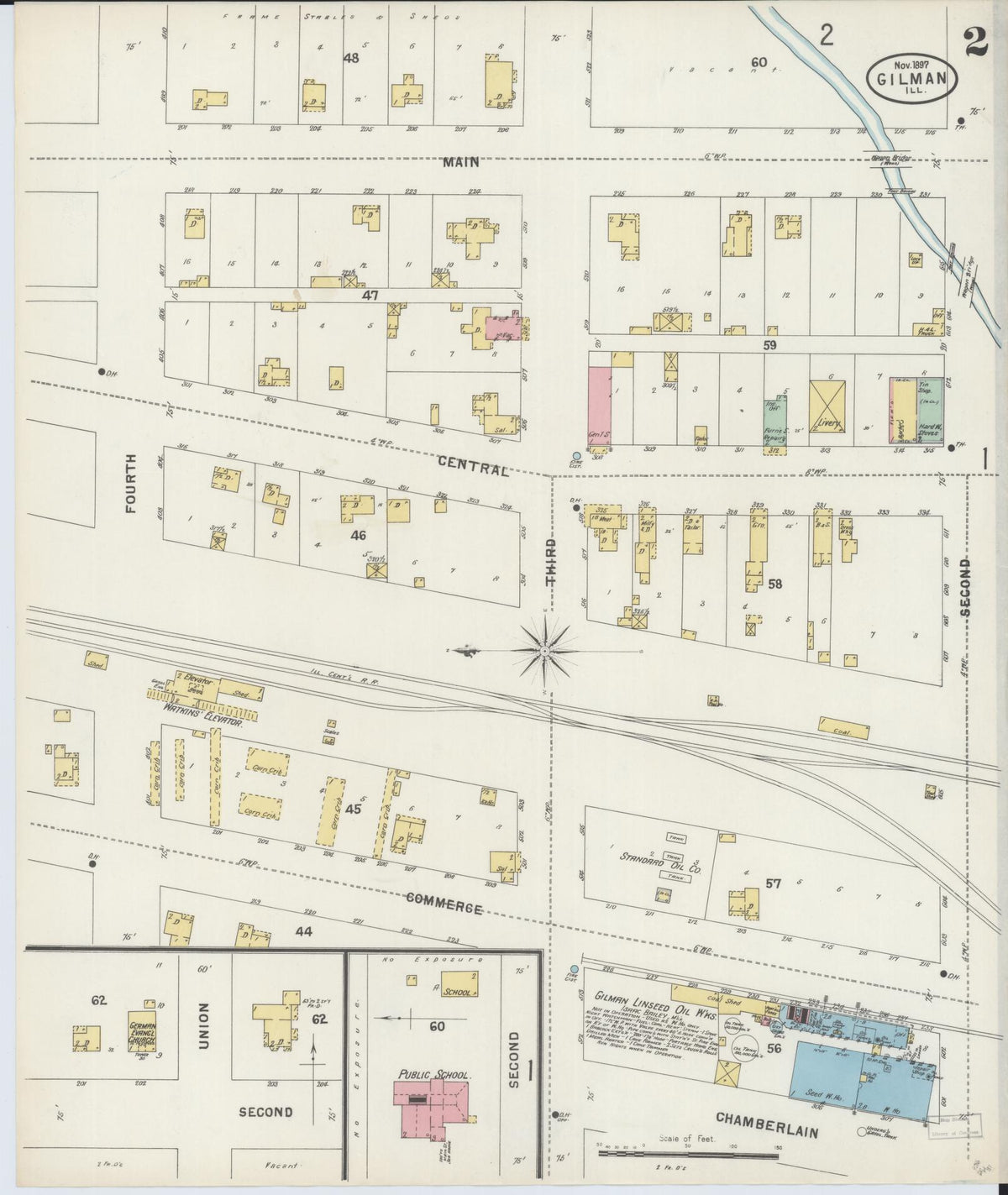 Sanborn Fire Insurance Map from Gilman, Iroquois County, Illinois (1897), Sheet #0002 - Historic Sanborn Fire Insurance Map Print, vintage old map wall art, antique decor, genealogy gift, Illinois Illinois map