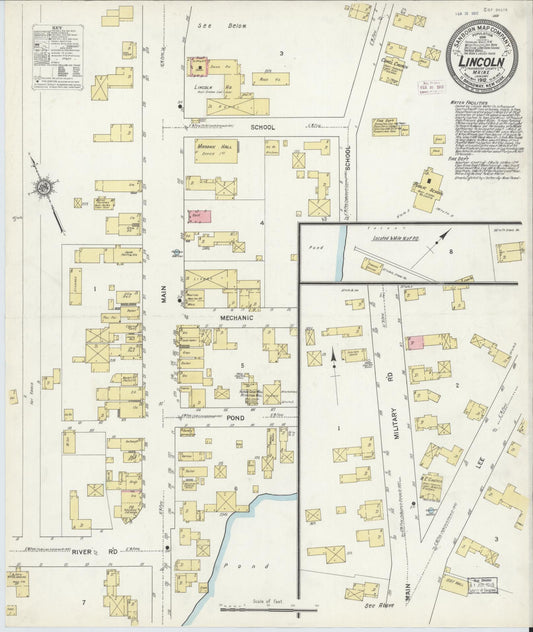 Sanborn Fire Insurance Map from Lincoln, Penobscot County, Maine (1912), Sheet #0001 - Historic Sanborn Fire Insurance Map Print, vintage old map wall art, antique decor, genealogy gift, Maine Maine map