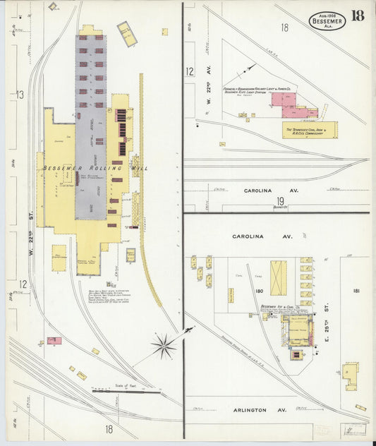 Sanborn Fire Insurance Map from Bessemer, Jefferson County, Alabama (1908), Sheet #0018 - Historic Sanborn Fire Insurance Map Print, vintage old map wall art, antique decor, genealogy gift, Alabama Alabama map