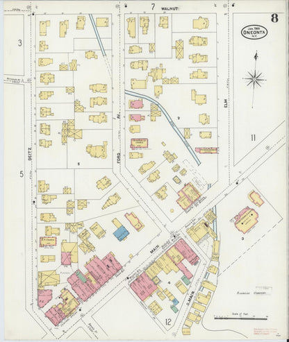 Sanborn Fire Insurance Map from Oneonta, Otsego County, New York (1905), Sheet #0008 - Historic Sanborn Fire Insurance Map Print, vintage old map wall art, antique decor, genealogy gift, New York New York map