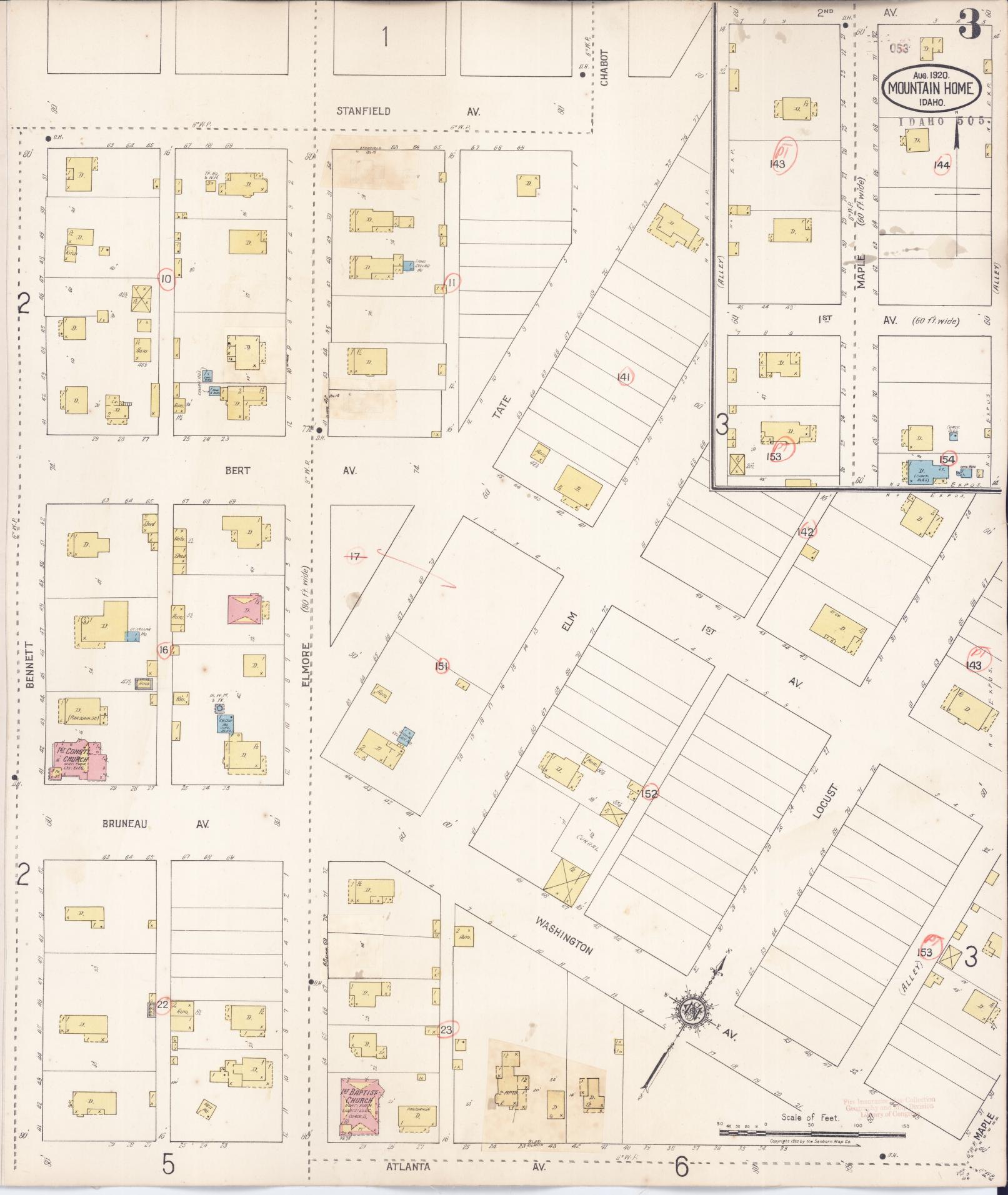 Sanborn Fire Insurance Map from Mountain Home, Elmore County, Idaho (1931), Sheet #0003 - Complete Map Set gallery image, historic Sanborn map, vintage wall art, Idaho Idaho