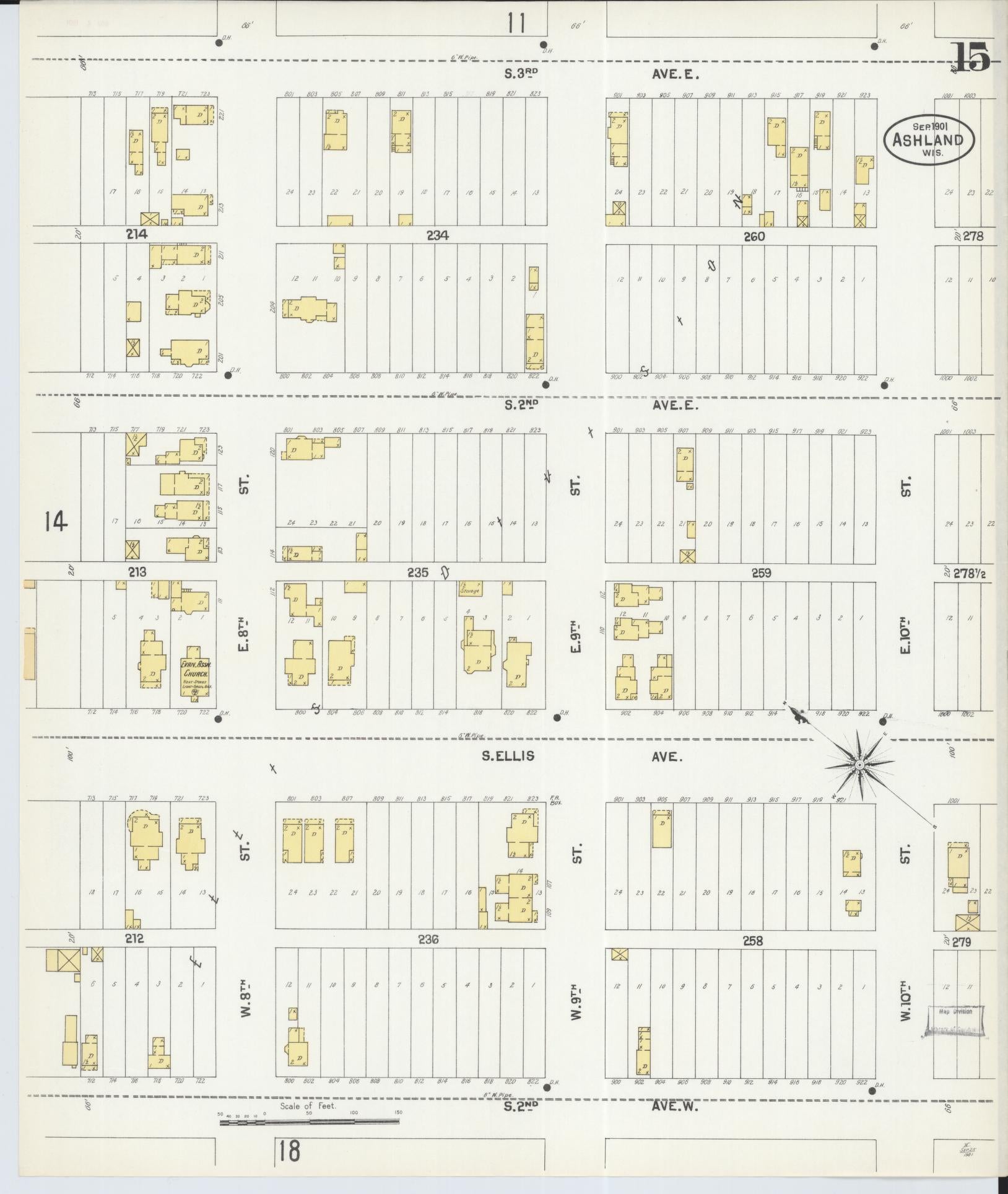 Sanborn Fire Insurance Map from Ashland, Ashland County, Wisconsin (1901), Sheet #0015 - Historic Sanborn Fire Insurance Map Print, vintage old map wall art, antique decor, genealogy gift, Wisconsin Wisconsin map