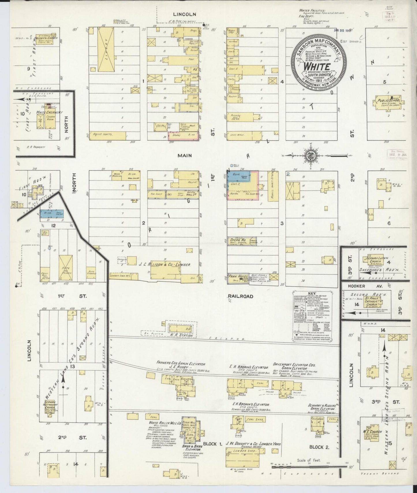 Sanborn Fire Insurance Map from White, Brookings County, South Dakota (1911), Sheet #0001 - Historic Sanborn Fire Insurance Map Print, vintage old map wall art, antique decor, genealogy gift, South Dakota South Dakota map