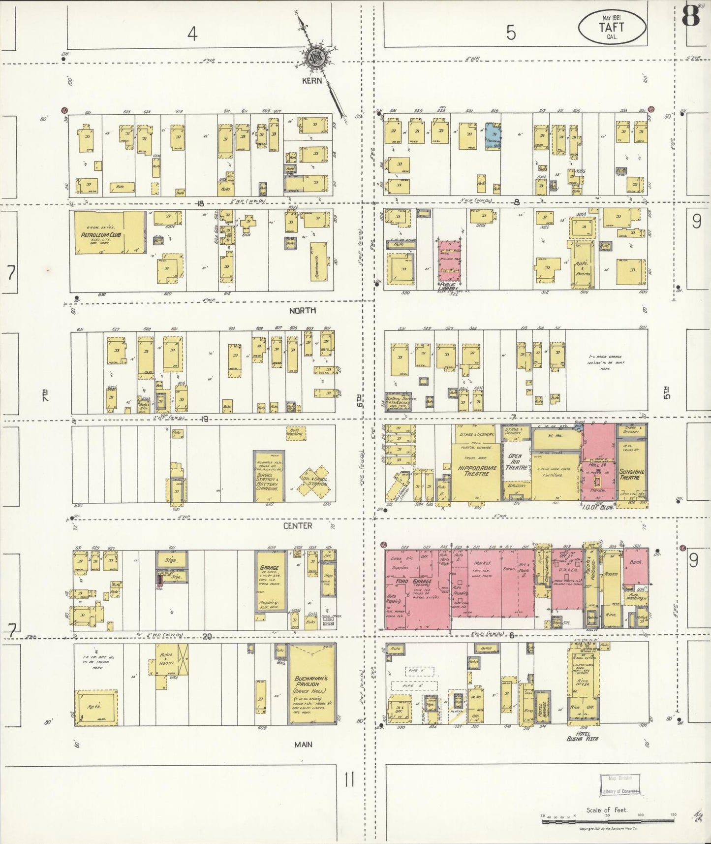 Sanborn Fire Insurance Map from Taft, Kern County, California (1921), Sheet #0008 - Complete Map Set gallery image, historic Sanborn map, vintage wall art, California California