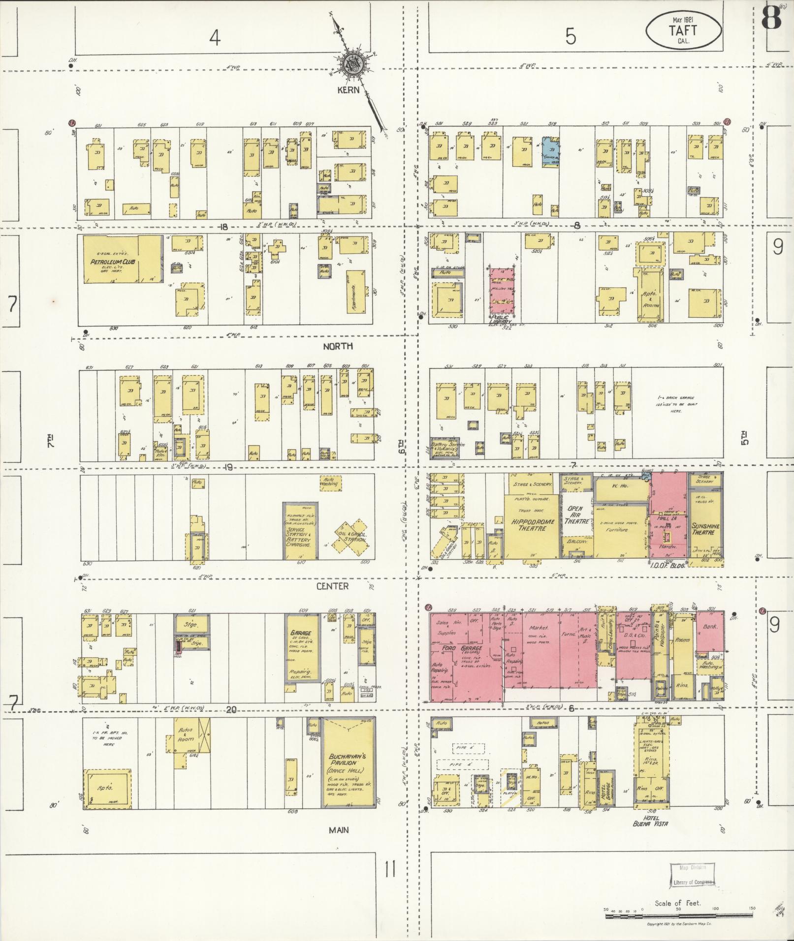 Sanborn Fire Insurance Map from Taft, Kern County, California (1921), Sheet #0008 - Complete Map Set gallery image, historic Sanborn map, vintage wall art, California California