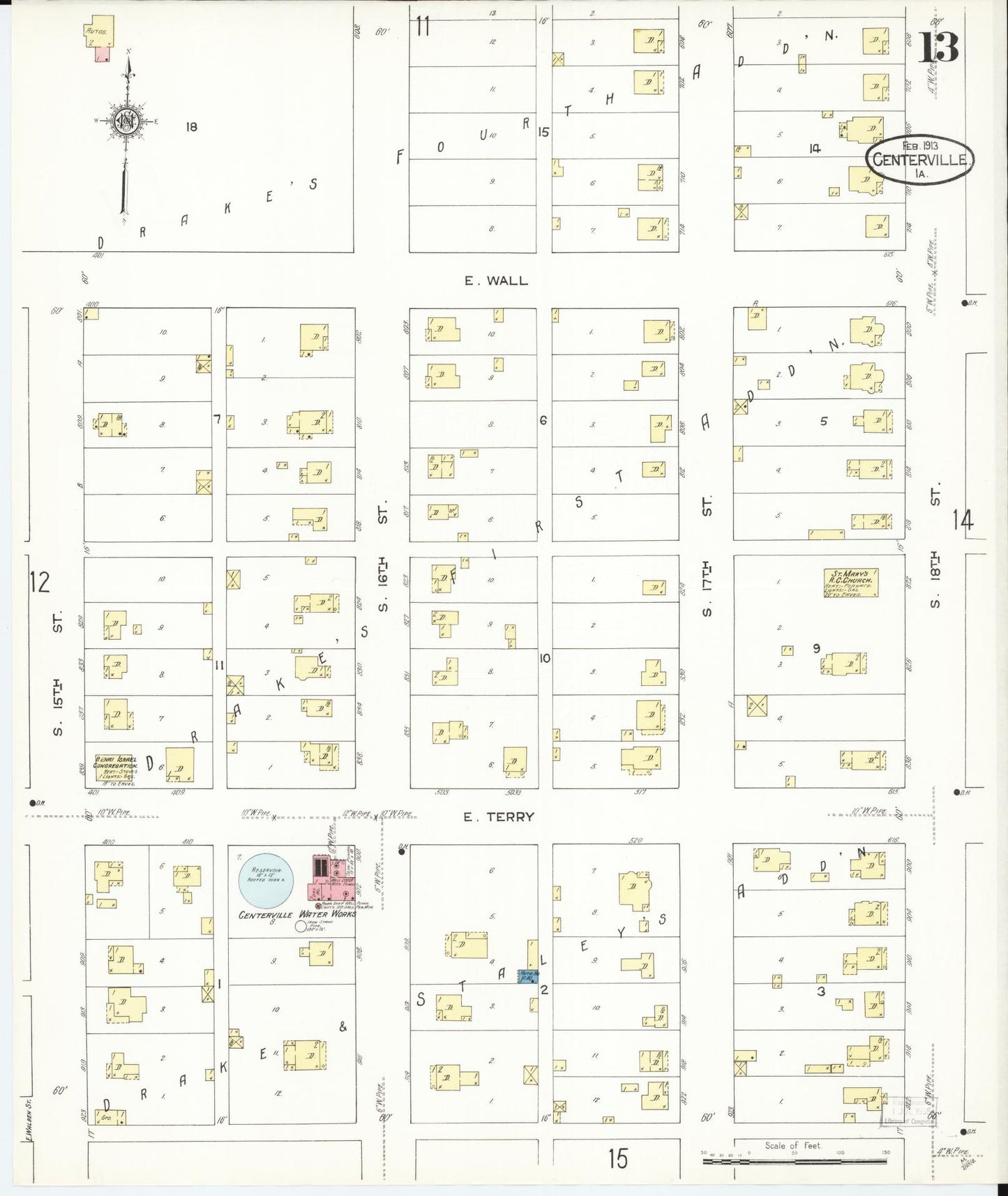 Sanborn Fire Insurance Map from Centerville, Appanoose County, Iowa (1913), Sheet #0013 - Historic Sanborn Fire Insurance Map Print, vintage old map wall art