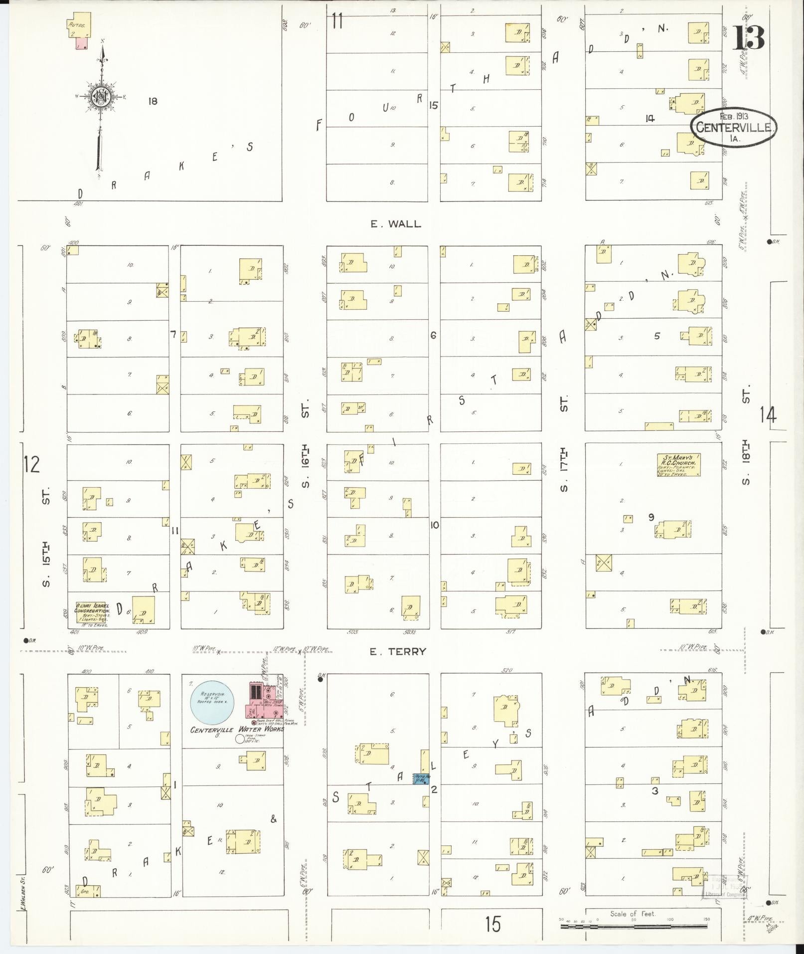 Sanborn Fire Insurance Map from Centerville, Appanoose County, Iowa (1913), Sheet #0013 - Historic Sanborn Fire Insurance Map Print, vintage old map wall art