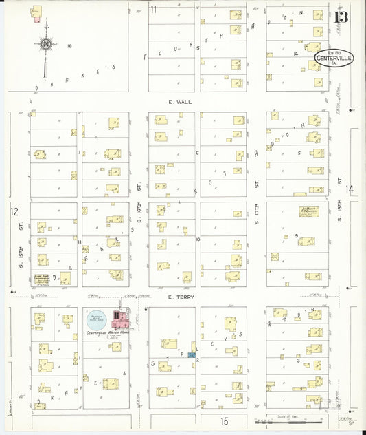 Sanborn Fire Insurance Map from Centerville, Appanoose County, Iowa (1913), Sheet #0013 - Historic Sanborn Fire Insurance Map Print, vintage old map wall art