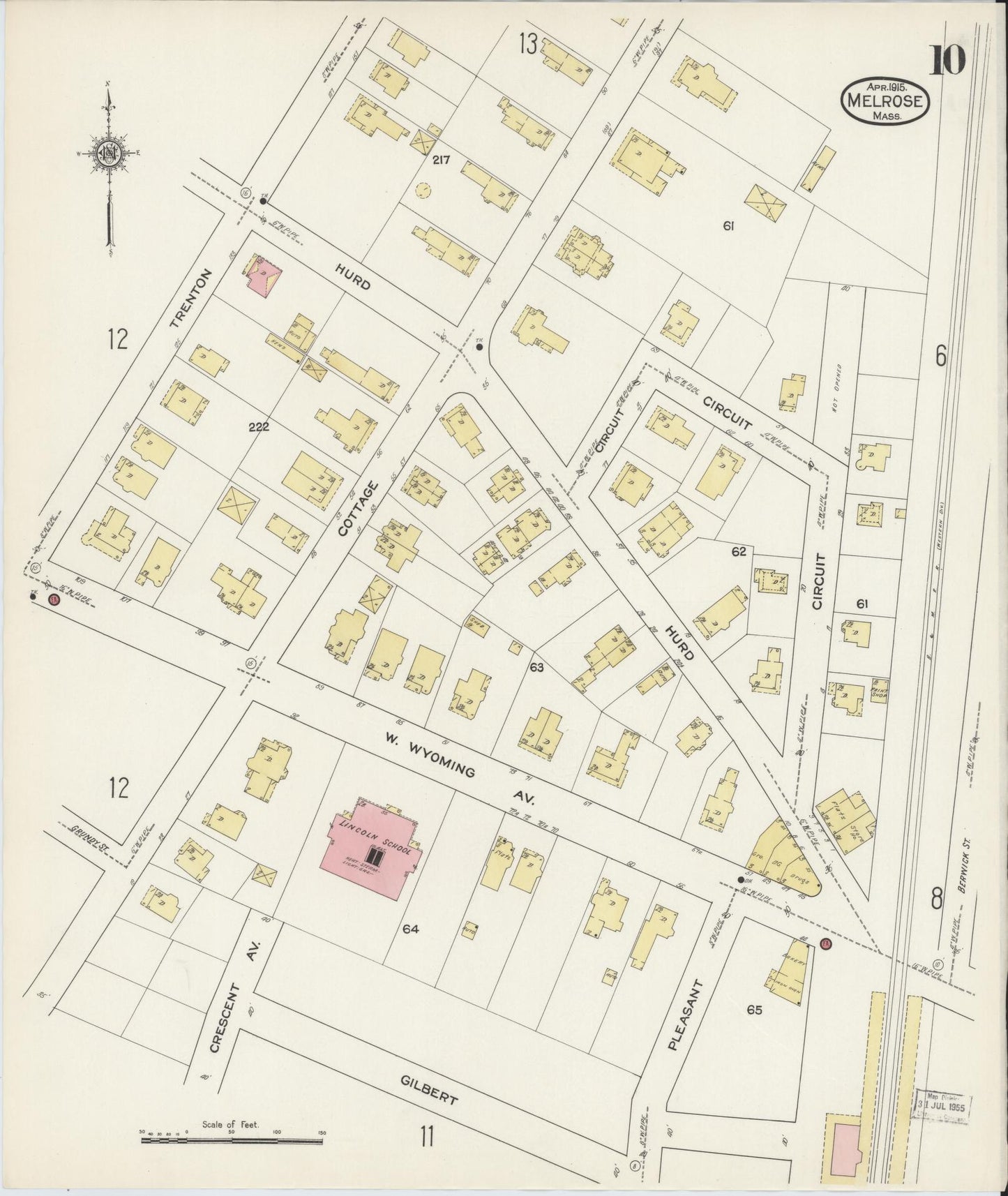 Sanborn Fire Insurance Map from Melrose, Middlesex County, Massachusetts (1915), Sheet #0010 - Historic Sanborn Fire Insurance Map Print, vintage old map wall art, antique decor, genealogy gift, Massachusetts Massachusetts map