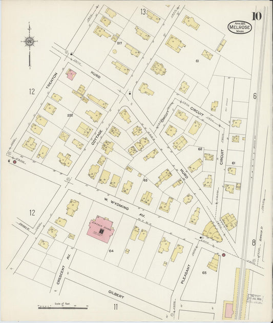 Sanborn Fire Insurance Map from Melrose, Middlesex County, Massachusetts (1915), Sheet #0010 - Historic Sanborn Fire Insurance Map Print, vintage old map wall art, antique decor, genealogy gift, Massachusetts Massachusetts map