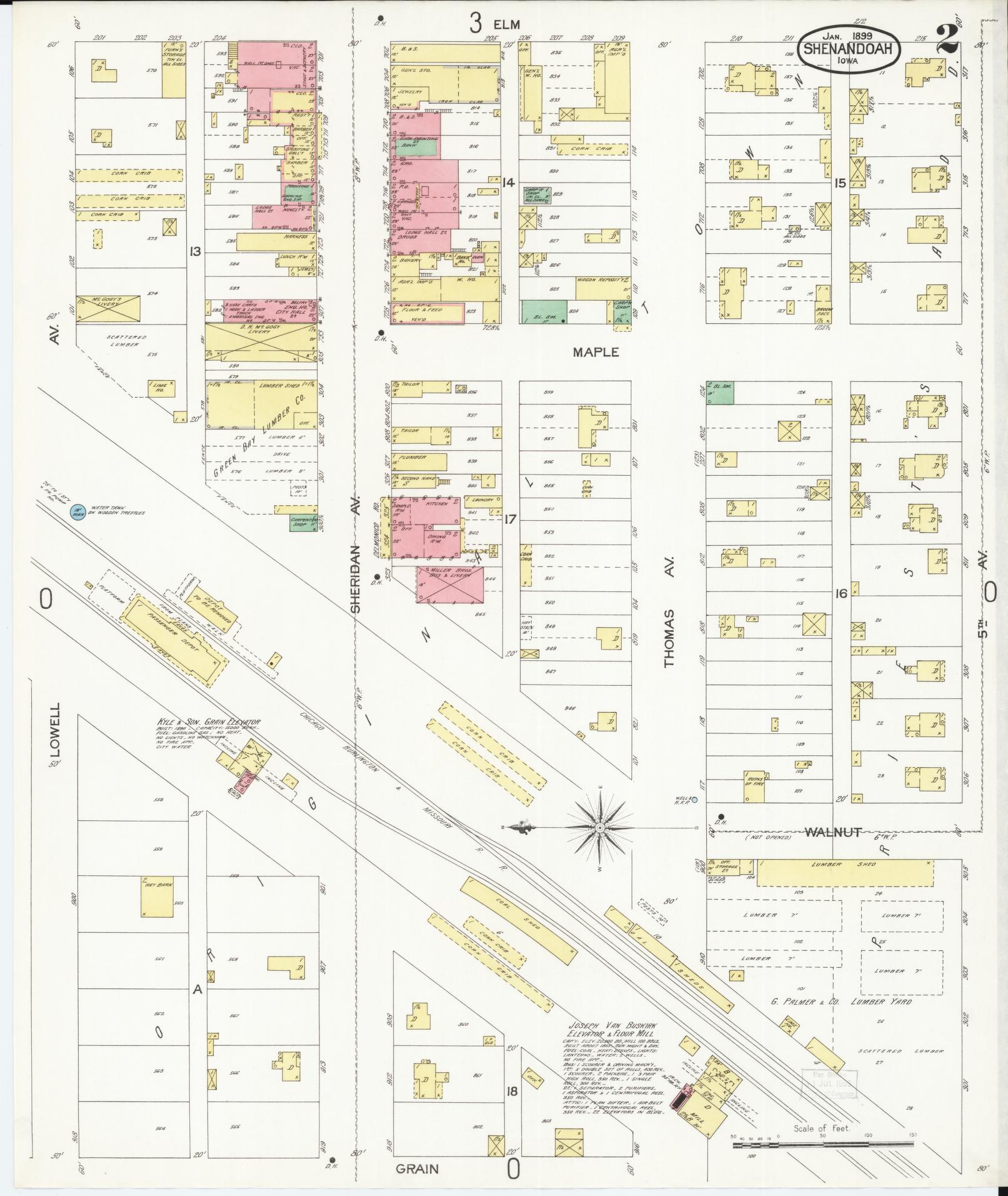 Sanborn Fire Insurance Map from Shenandoah, Page County, Iowa (1899), Sheet #0002 - Historic Sanborn Fire Insurance Map Print, vintage old map wall art