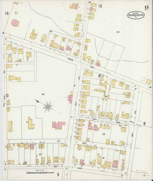 Sanborn Fire Insurance Map from New Brighton, Beaver County, Pennsylvania (1906), Sheet #0009 - Historic Sanborn Fire Insurance Map Print, vintage old map wall art, antique decor, genealogy gift, Pennsylvania Pennsylvania map