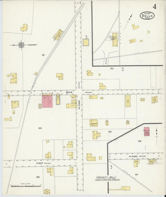 Sanborn Fire Insurance Map from Bells Depot, Crockett County, Tennessee (1913), Sheet #0004 - Historic Sanborn Fire Insurance Map Print, vintage old map wall art, antique decor, genealogy gift, Tennessee Tennessee map