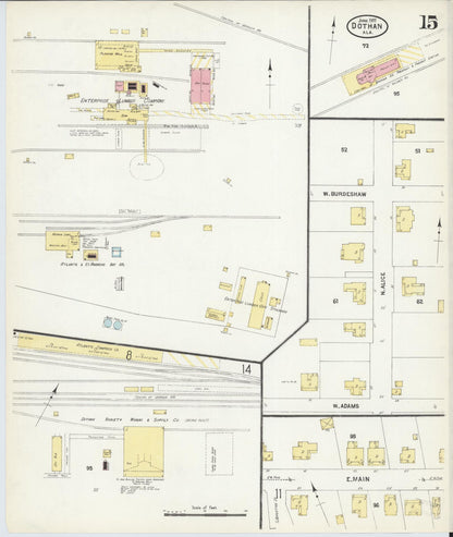 Sanborn Fire Insurance Map from Dothan, Houston County, Alabama (1907), Sheet #0015 - Complete Map Set gallery image, historic Sanborn map, vintage wall art, Alabama Alabama