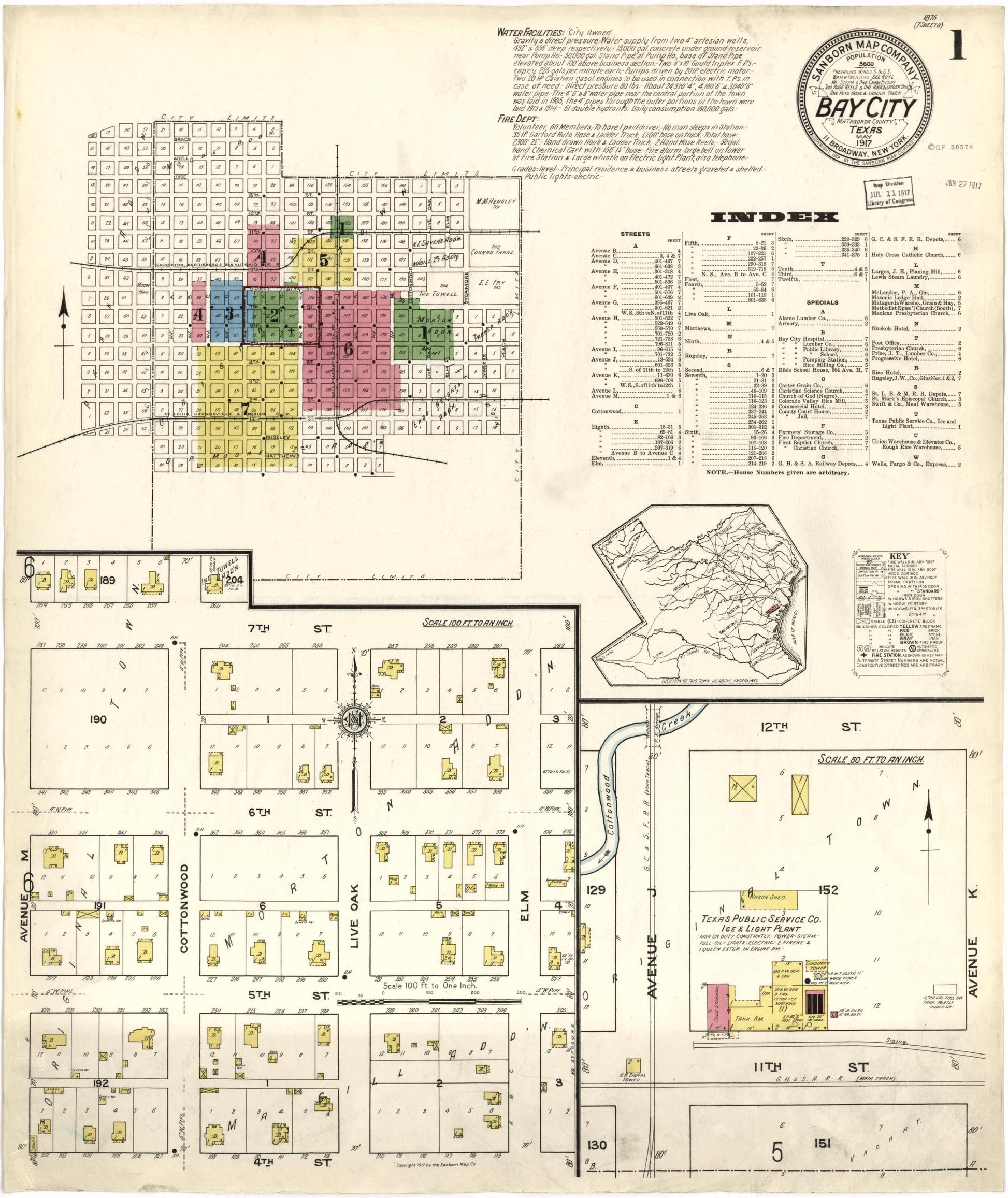 Sanborn Fire Insurance Map from Bay City, Matagorda County, Texas. (1917) – Historic Sanborn Fire Insurance Map Print