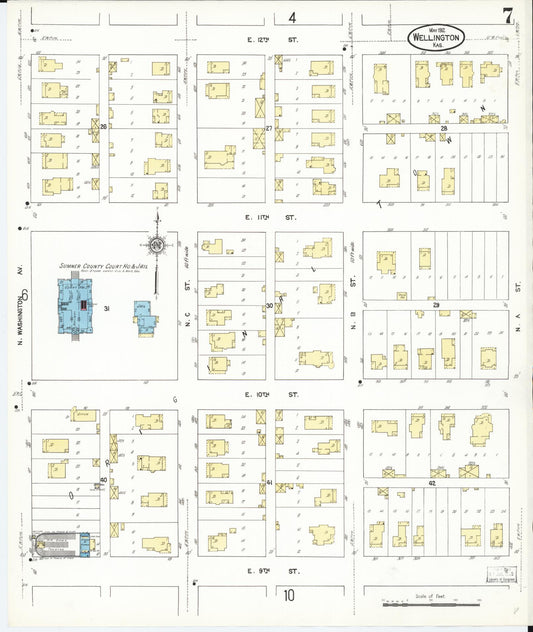 Sanborn Fire Insurance Map from Wellington, Sumner County, Kansas (1912), Sheet #0007 - Historic Sanborn Fire Insurance Map Print, vintage old map wall art, antique decor, genealogy gift, Kansas Kansas map
