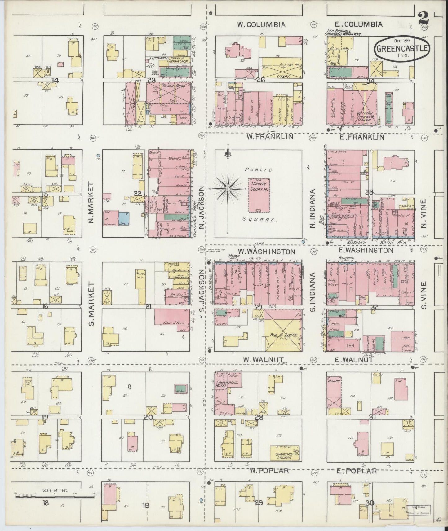 Sanborn Fire Insurance Map from Greencastle, Putnam County, Indiana (1892), Sheet #0002 - Complete Map Set gallery image, historic Sanborn map, vintage wall art, Indiana Indiana