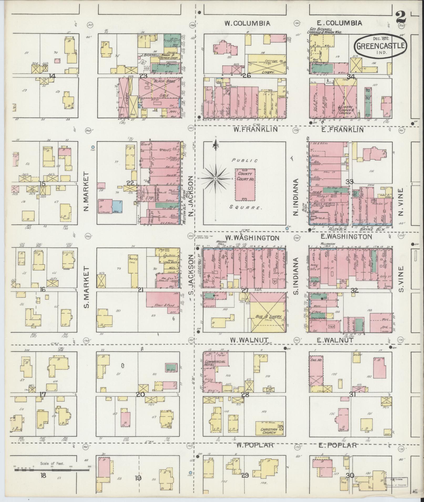 Sanborn Fire Insurance Map from Greencastle, Putnam County, Indiana (1892), Sheet #0002 - Complete Map Set gallery image, historic Sanborn map, vintage wall art, Indiana Indiana