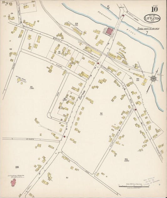 Sanborn Fire Insurance Map from Littleton, Grafton County, New Hampshire (1921), Sheet #0010 - Historic Sanborn Fire Insurance Map Print, vintage old map wall art, antique decor, genealogy gift, New Hampshire New Hampshire map